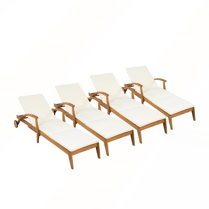 Acacia Wood Wheeled Chaise Lounge Adjustable Backrest Cushion