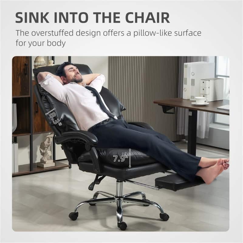 High Back Adjustable Seat Height PU Leather Desk Chair with Thick Cushion and Recline Function