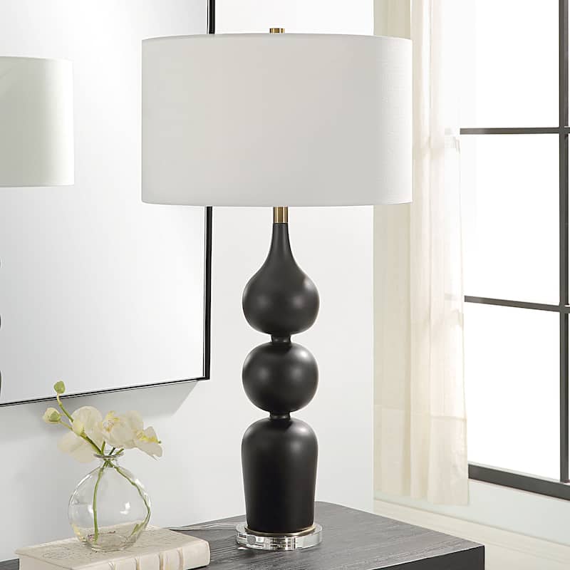 Uttermost Caviar Black Table Lamp - 33"H,   Shade 10"H x 17"Dia. 