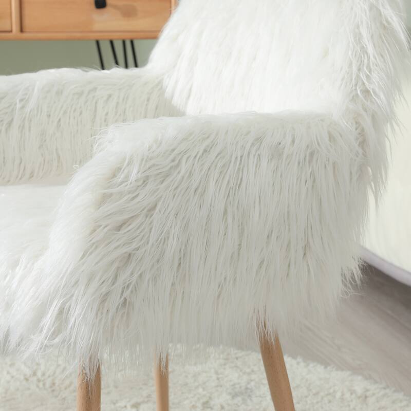 Faux Fur Upholstered Make-up Chair Side Dining Chair with Metal Leg