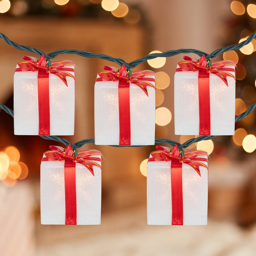 Bow Wrapped Presents Christmas Light Set - Clear - 7.5' Green Wire - 10ct