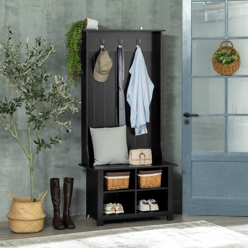 Hall Tree with Shoe Storage Bench, Entryway Bench with Coat Rack ...