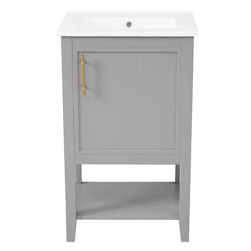 20" Bathroom Vanity with Sink, Bathroom Cabinet with Soft Closing Door, Storage Rack and Open Shelf