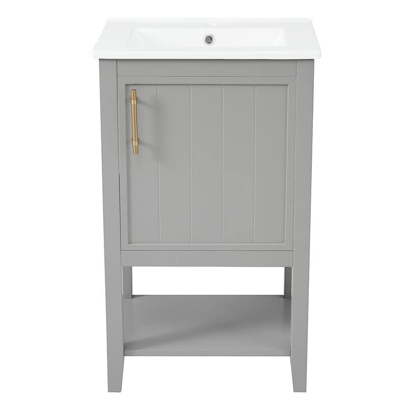 Small Bathroom Vanity with Sink, Bathroom Storage Cabinet with Soft Close Door, Single Vanity with Storage Rack and Open Shelf