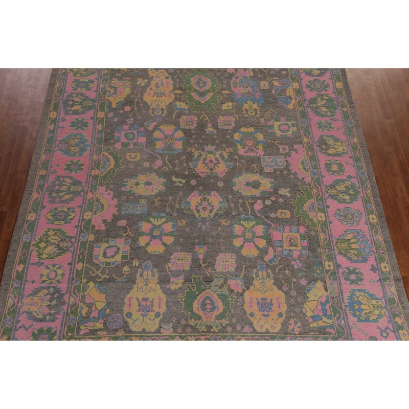 Hand Knotted Oriental 100% Wool Carpet Transitional All-Over Greys & Charcoal Oushak Area Rug - 13' 10'' X 10' 3''