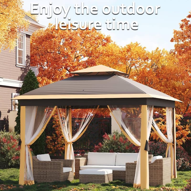 11x11ft Outdoor Canopy Shelter Pop Up Gazebo Tent with Mosquito Netting