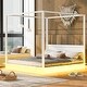 preview thumbnail 4 of 8, LED Canopy Bed, Queen Size Canopy Platform Bed wSupport Slats, White
