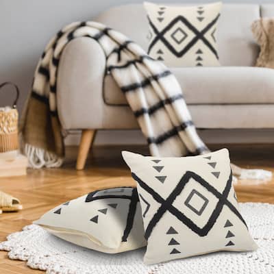 Sevita Avant-garde Natural/Black Diamond Cotton Throw Pillow, Set of 2
