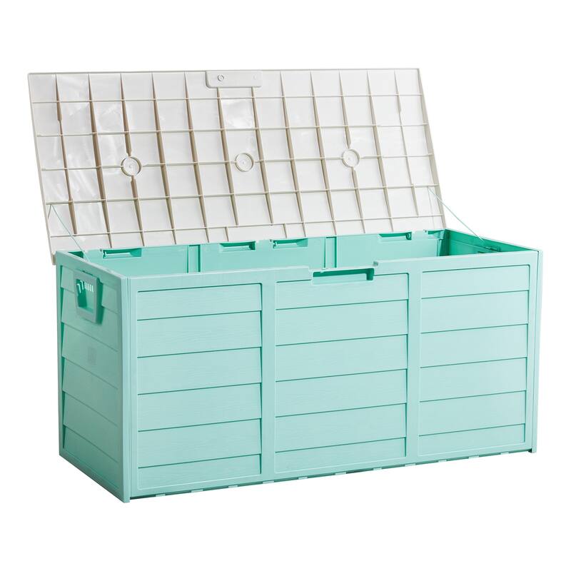 Green Polypropylene Resin Garden Storage Box 280L with Wheels - 44” W x 21.3” H x 19.3” D