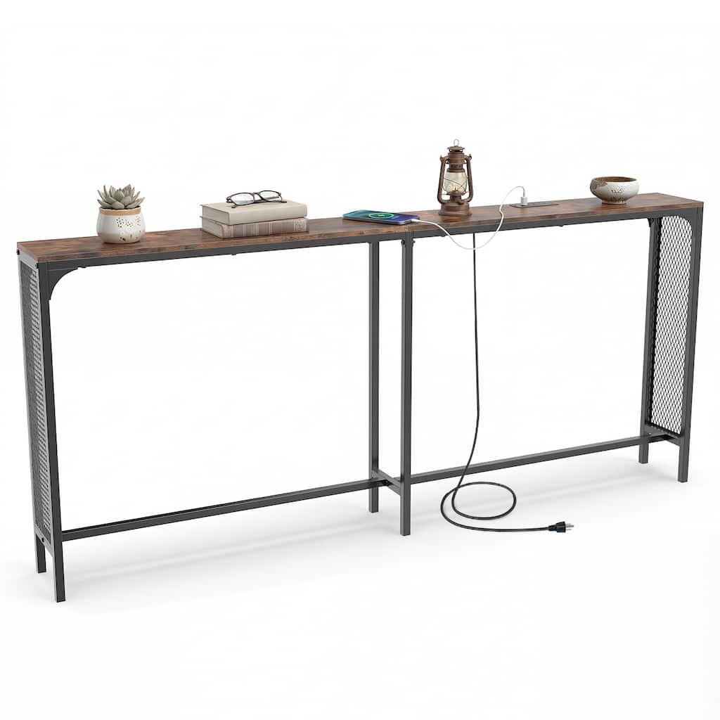 Gymax 71'' Console Table w/Power Outlet Metal Frame for Hallway Foyer