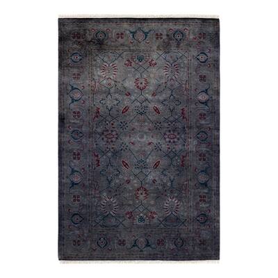 Overton Hand Knotted Wool Vintage Inspired Modern Contemporary Overdyed Gray Area Rug - 4' 1" x 6' 1"