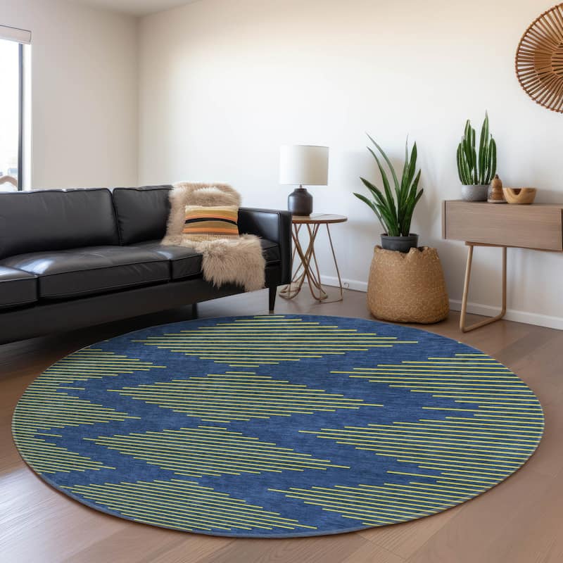 Premium Washable Super Soft Global Stripes Mayfield Rug - Navy - 8' x 8'