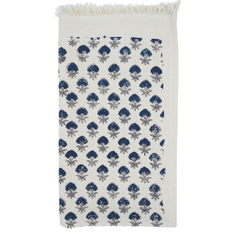 Fabdivine Honeycomb or Waffle Weave Hand Block Floral Print Hand Towel, Kitchen Gift Use