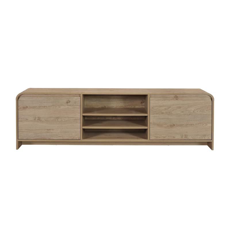 Maria TV Stand Media Cabinet, 2 Drawer and Shelves, Beige Wood 71 Inch