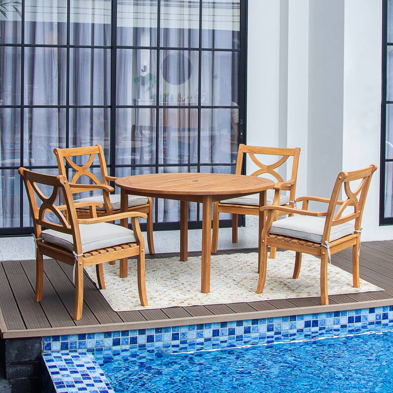 Cambridge Casual Lowell 5-piece Teak Outdoor Dining Sets with Cushions