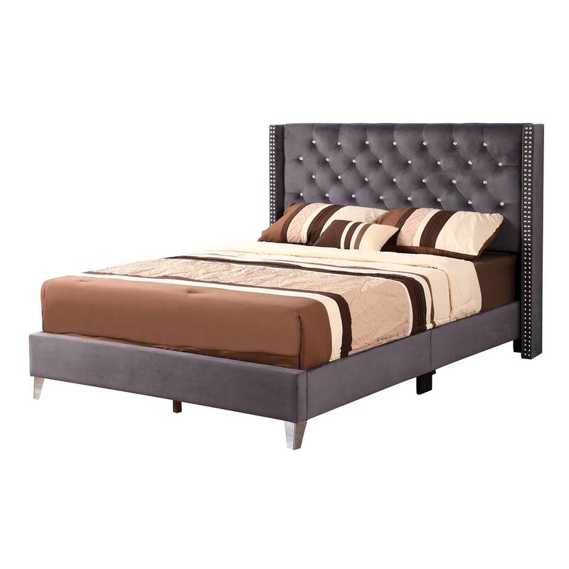 Jeweled Tufted Upholstered Panel Queen Bed - 86" - Gray