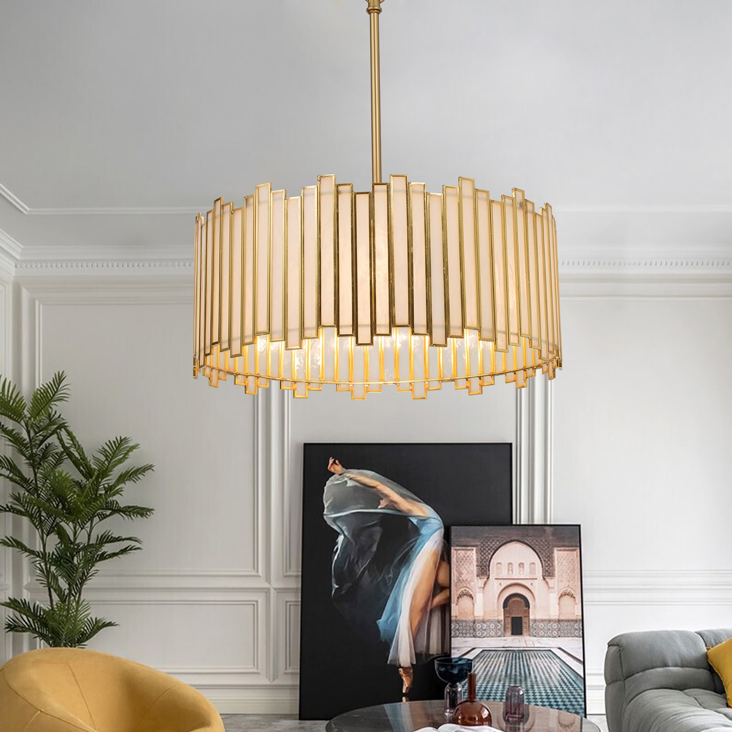 Light Drum Tiffany Glass Chandelier 