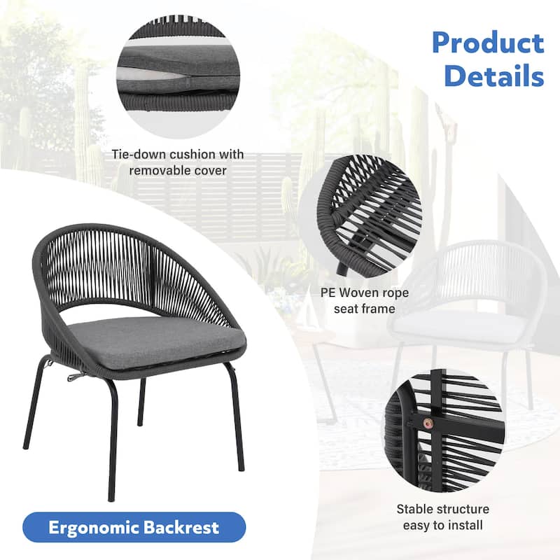 Outdoor 3 Piece Upholstered Wicker Patio Furniture Chair Modern Parlor Set