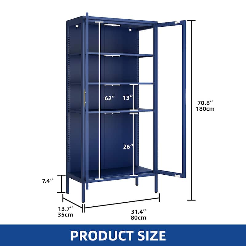 Moasis 70 inch Display Cabinet Bookshelves with Glass Doors and 3 Adjustable Shelves