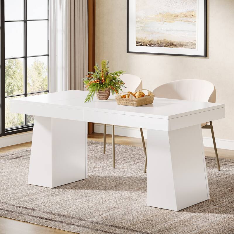 55-Inch Dining Table for 4-6, Rectangular Dining Room Table with Sturdy Legs - White