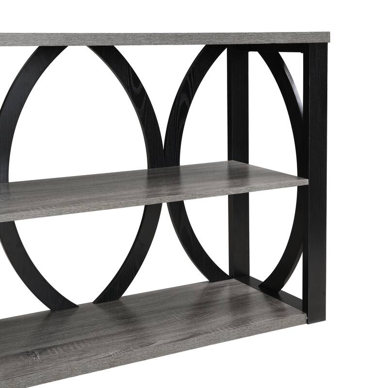 console table with open storage shelf