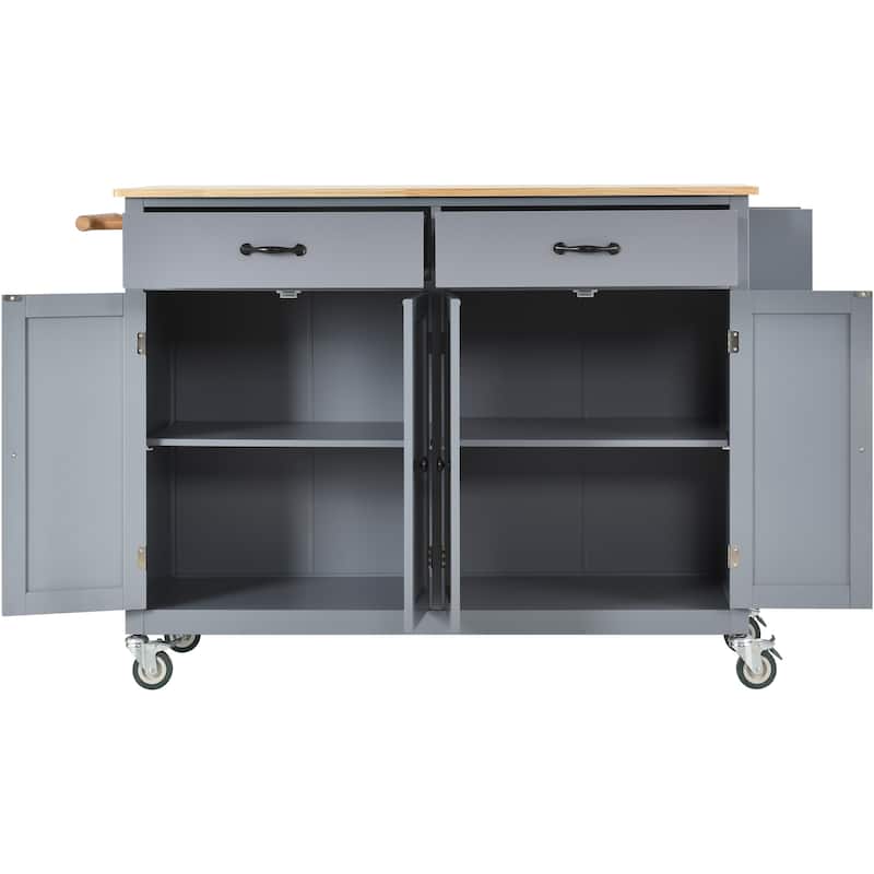 Kitchen Island Cart With Solid Wood Top And Locking Wheels(no include stool)