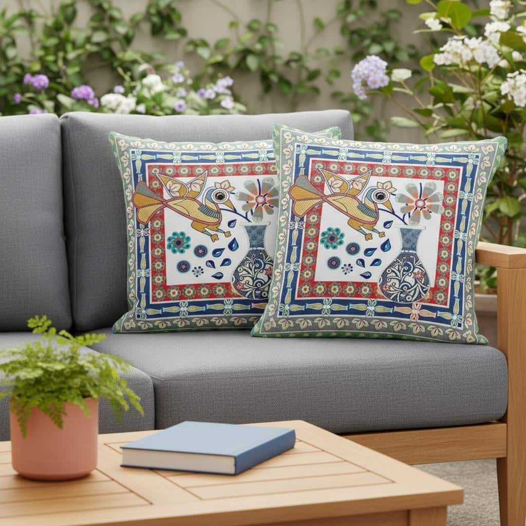 HomeRoots Set of Two 16" X 16" Red and White Peacock Blown Seam Floral Indoor Outdoor Throw Pillow - 16.00' X '16.00' X '5.00