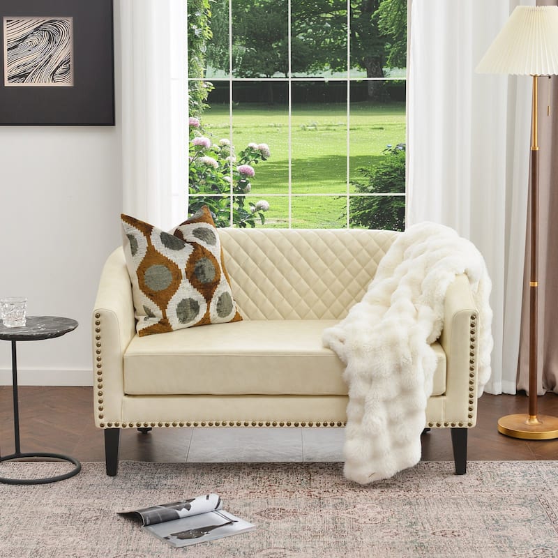 KINWELL 50"W Tufted Faux Leather Upholstered Small Loveseat Sofa