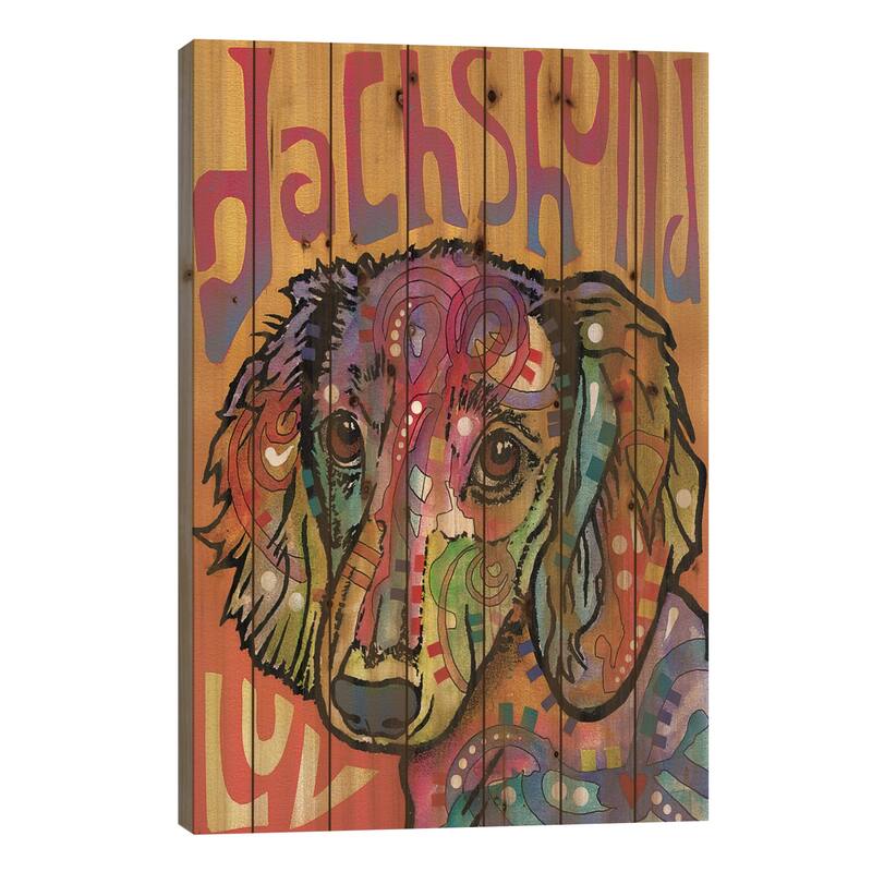 Dachshund Luv Print On Wood by Dean Russo - Multi-Color - 26x18x1.5