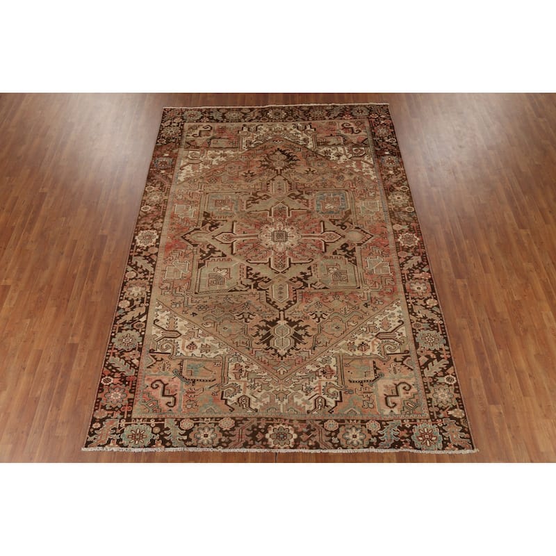 Tribal Heriz Persian Vintage Area Rug Hand-Knotted Wool Carpet - 8'0"x 11'4"
