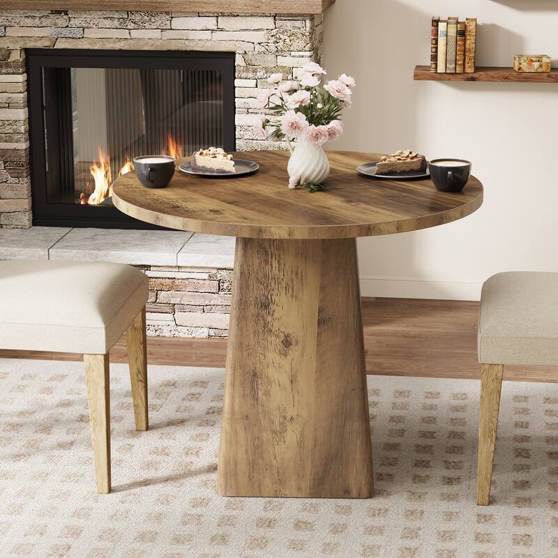31.5-Inch Round Dining Room Table for 2-4, Farmhouse Small Kitchen Dinner Table