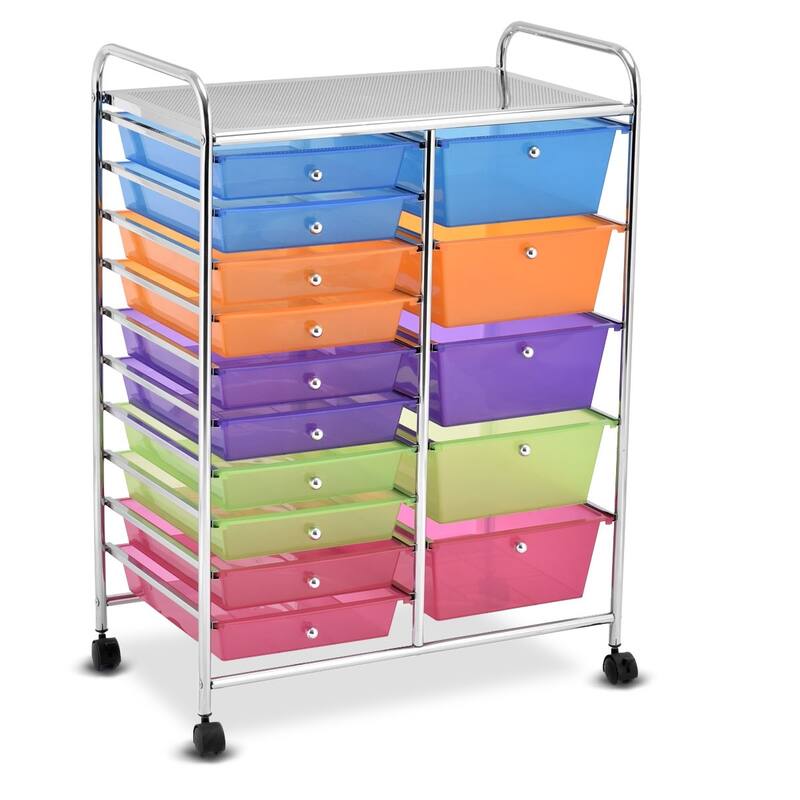 15-drawer Utility Organizer Rolling Cart with Wheels - Blue