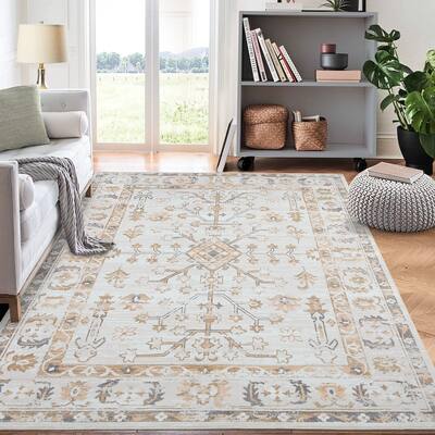 Persian Print Area Rug Large Persian Retro Oriental Living Bedroom Rug Non-Slip Non-Shedding Floor Carpet