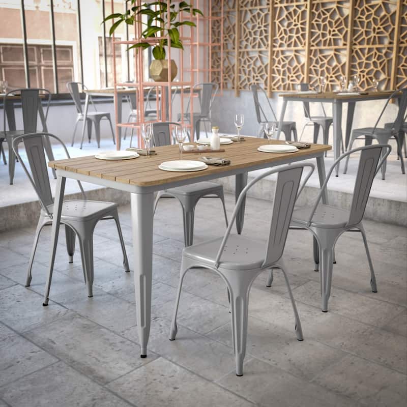 30x60 Commercial Poly Resin Restaurant Table with Umbrella Hole - 30"W x 60"D x 30"H