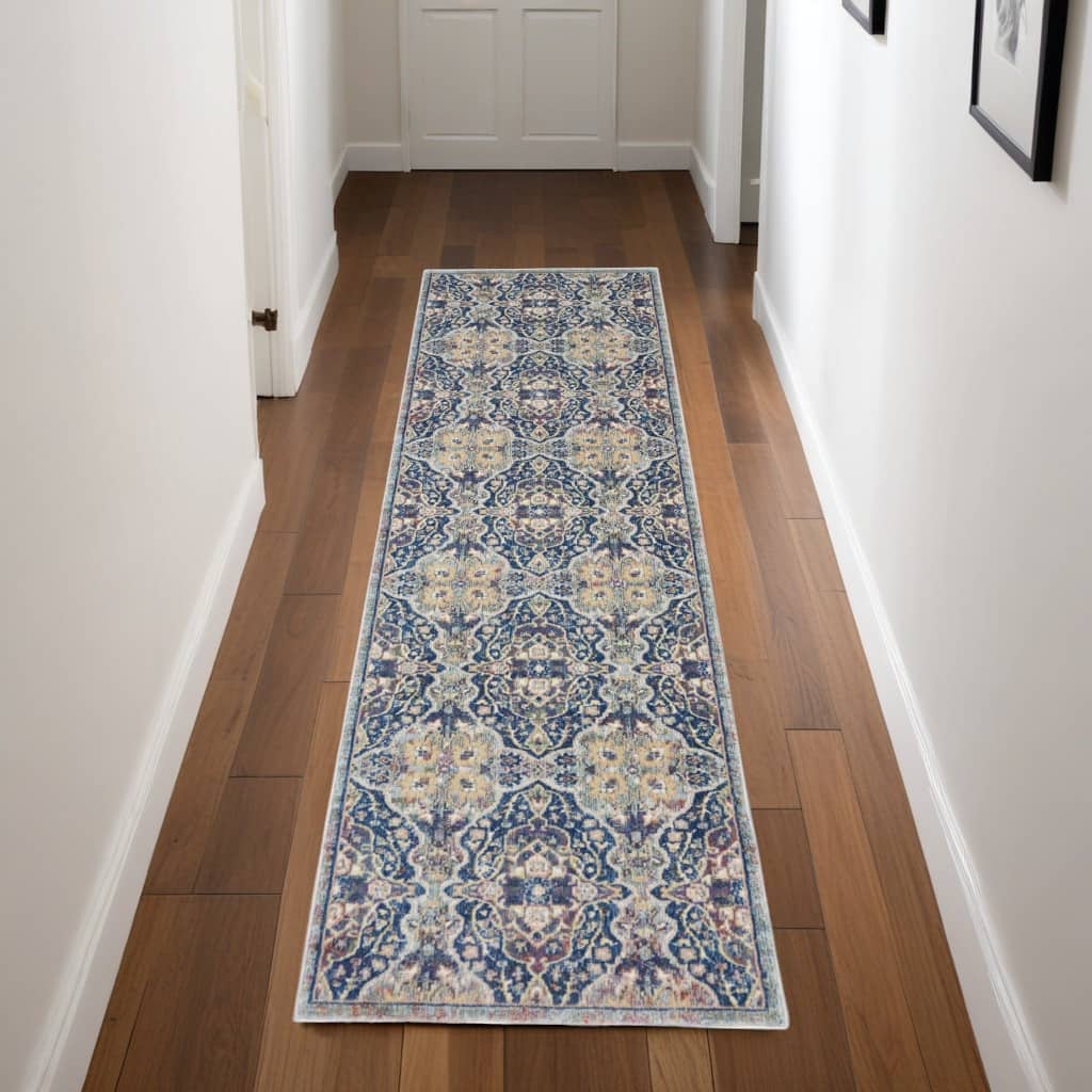 Hunu Power Loomed Distressed Abstract Floral Traditional Non Skid Area Rug By HomeRoots - 96' X '28' X '0.5