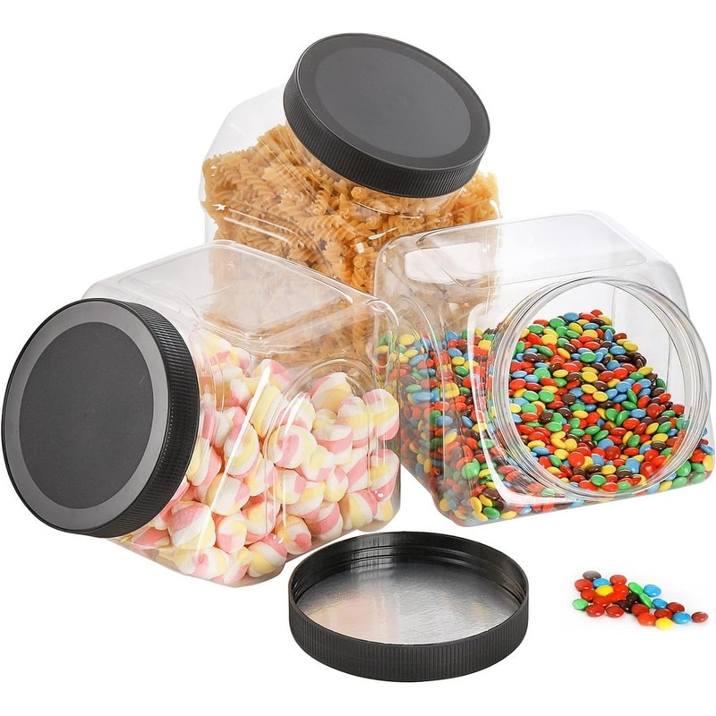 AVLA 3 Pack Glass Jars with Metal Lid, 58 OZ Clear Cookie Candy Jar, Food  Storage Container with Black Lid, Empty Canister Set for Kitchen Counter