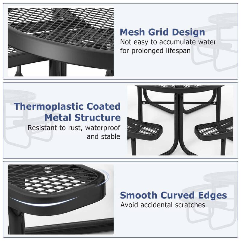 Coated Steel Camping Table Outdoor Round Table & Bench Set for 8