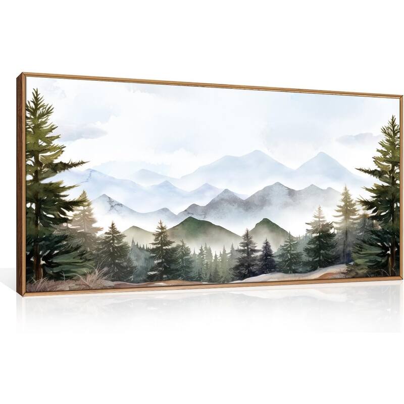 Misty Forest Wall Decor, Green Pine Tree, Nature Widerness Landscape - 20 x 40