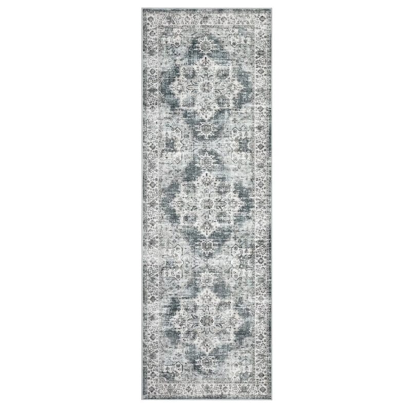 Vintage Rugs for Living Room, Medallion Print Soft Non Slip Low Pile Floor Carpet