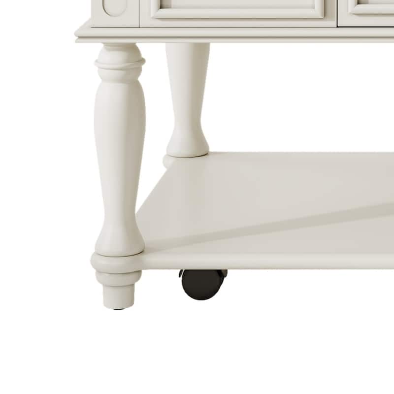 Farmhouse Coffee Table with One Drawer,Solid Wood Legs and Lockable Wheels