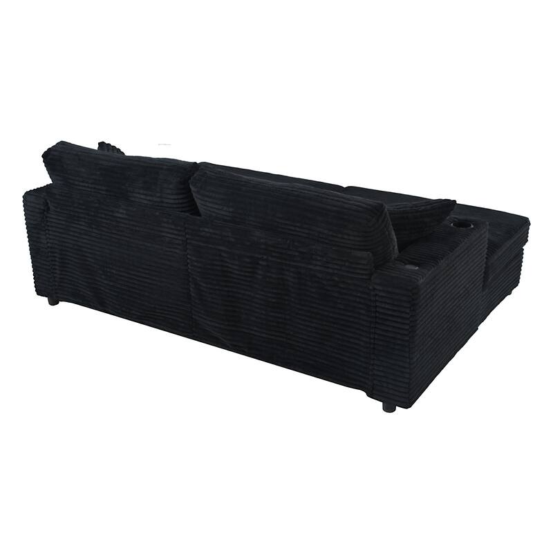 86.5" Corduroy Chaise Lounge Sofa with 2 USB Ports, Cup Holders, and 550lb Capacity