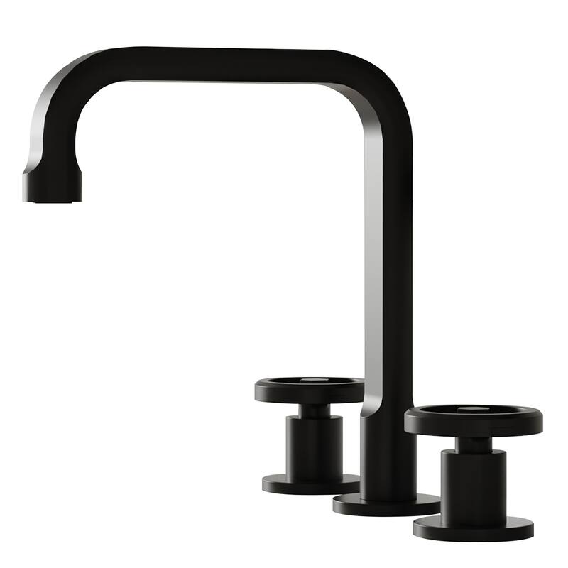 Widespread Bathroom Faucet with Industrial Round Handles Pop-Up Drain - Matte Black