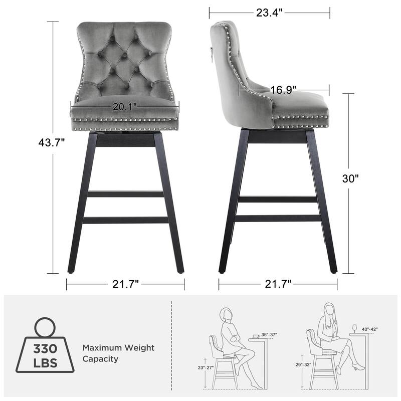 26"/30" Velvet Upholstered Swivel Counter or Bar Height Stools