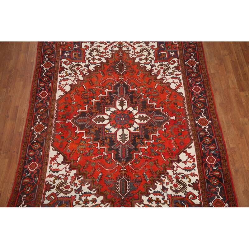 Hand Knotted Oriental 100% Wool Carpet Traditional Medallion Red Heriz Area Rug - 9' 8'' X 6' 7''