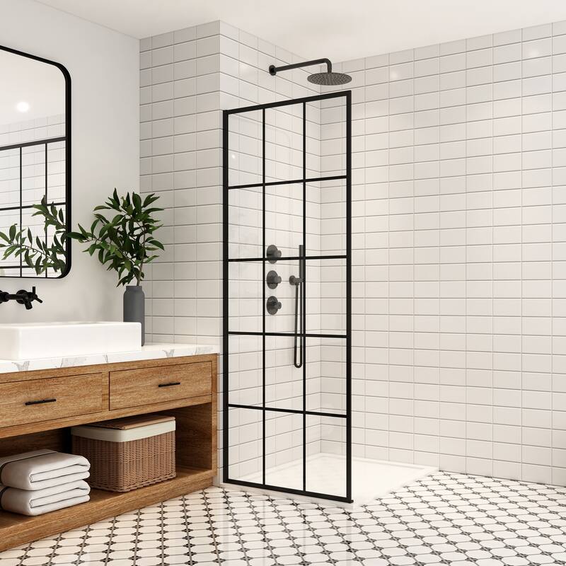 Puente Fixed Single Glass Panel Framed Shower Door - 34" W x 78" H