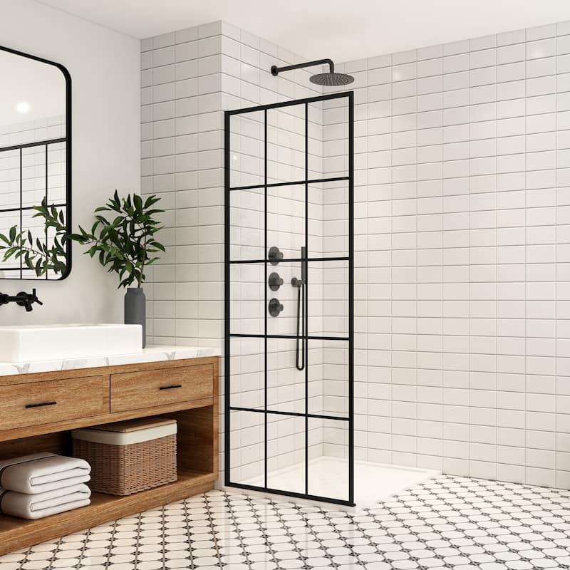 Puente Fixed Single Glass Panel Framed Shower Door - 34" W x 78" H