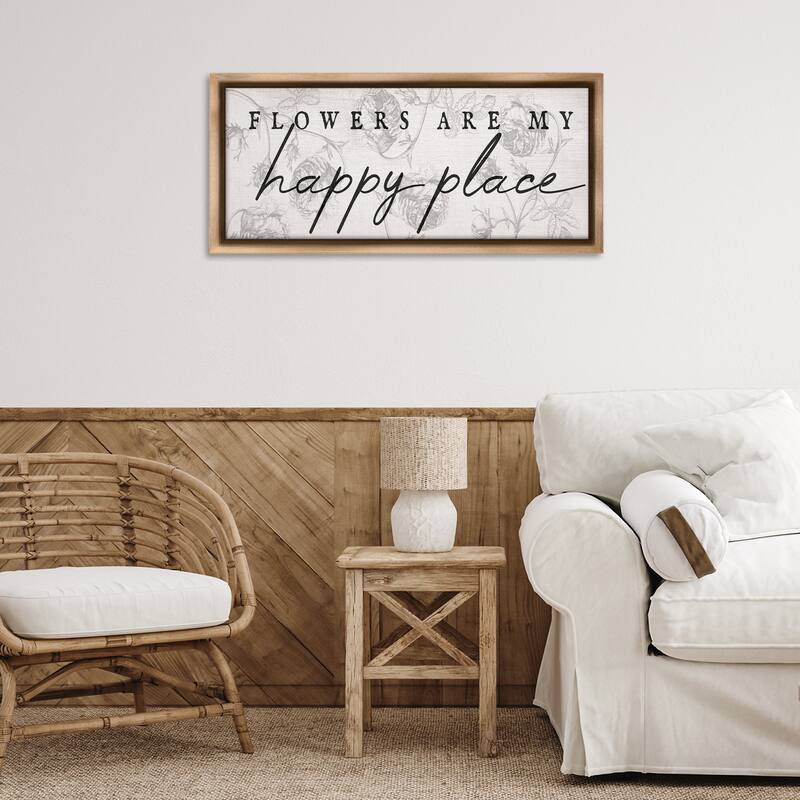 Stupell Flowers Are Happy Place Framed Floater Canvas Wall Art Design By Lil' Rue