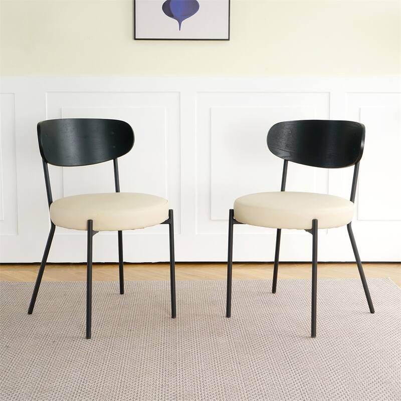 Indoor PU Modern Dining Chair with Back (Set of 2)