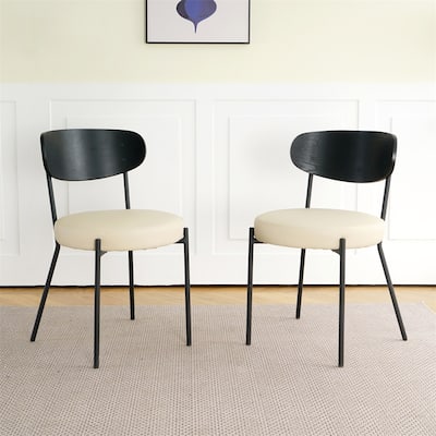 Indoor PU Modern Dining Chair with Back (Set of 2)