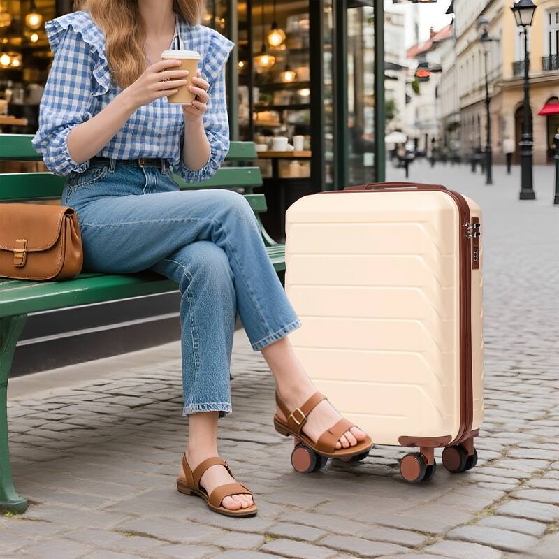 2 Piece Carry On Luggage Set, ABS Hardside Suitcase with Cosmetic Case